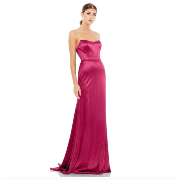 MAC DUGGAL IEENA 12428 Hot Pink Satin Rhinestone Strap Formal Gown Size 6 NWT - Picture 1 of 9